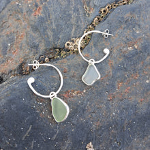 Load image into Gallery viewer, Sea Glass Charm Hoops - Small/ Medium Green &amp; Pale Blue Mismatch Cornish Sea Glass

