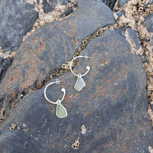 Load image into Gallery viewer, Sea Glass Charm Hoops - Small/ Medium Green &amp; Pale Blue Mismatch Cornish Sea Glass
