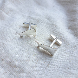 Cornish wedding men's cufflinks, silver cornwall map cufflinks