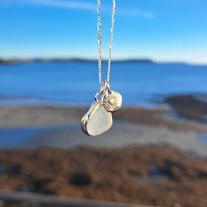 Frosted White Sea Glass & Radiant Heart Pebble Necklace | Cornish Sea Glass Treasure Necklace
