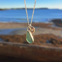 Load image into Gallery viewer, Teal Sea Glass &amp; Recycled Silver Love Hearts Necklace | Cornish Sea Glass Treasure Necklace
