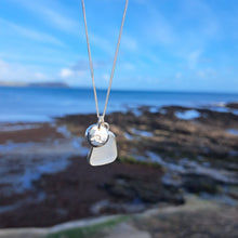 Load image into Gallery viewer, Frosted White Sea Glass &amp; Crashing Wave Pebble Necklace | Cornish Sea Glass Treasure Necklace
