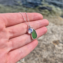 Load image into Gallery viewer, Mini Green Sea Glass &amp; Crashing Wave Pebble Necklace | Cornish Sea Glass Treasure Necklace
