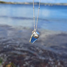 Load image into Gallery viewer, Sapphire Blue Sea Glass &amp; Wave Pebble Necklace | Cornish Sea Glass Treasure Necklace
