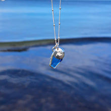 Load image into Gallery viewer, Sapphire Blue Sea Glass &amp; Wave Pebble Necklace | Cornish Sea Glass Treasure Necklace
