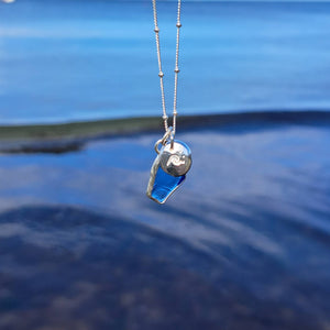 Sapphire Blue Sea Glass & Wave Pebble Necklace | Cornish Sea Glass Treasure Necklace