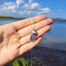 Load image into Gallery viewer, Sapphire Blue Sea Glass &amp; Wave Pebble Necklace | Cornish Sea Glass Treasure Necklace
