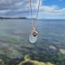 Load image into Gallery viewer, Light Blue Sea Glass &amp; Crashing Wave Pebble Necklace | Cornish Sea Glass Treasure Necklace
