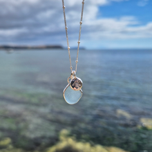 Load image into Gallery viewer, Light Blue Sea Glass &amp; Crashing Wave Pebble Necklace | Cornish Sea Glass Treasure Necklace
