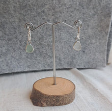 Load and play video in Gallery viewer, Sea Glass Charm Hoops - Small Green &amp; White Mismatch Cornish Sea Glass
