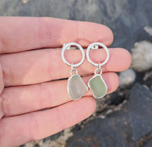 Load and play video in Gallery viewer, Sea Glass Circle Earrings - Sea Green &amp; Light Blue Mismatch Cornish Sea Glass
