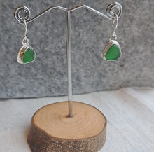 Load and play video in Gallery viewer, Emerald Green Sea Glass Drop Earrings
