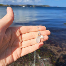 Load image into Gallery viewer, Frosted White Sea Glass &amp; Freshwater Pearl Necklace | Cornish Sea Glass Treasure Necklace
