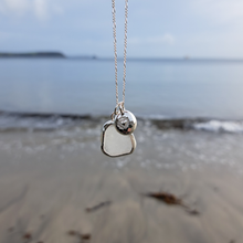 Load image into Gallery viewer, Frosted White Sea Glass &amp; Radiant Heart Pebble Necklace | Cornish Sea Glass Treasure Necklace

