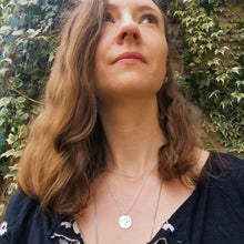 Load image into Gallery viewer, Personalised recycled silver lightning bolt love token necklace worn as layered necklace 

