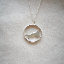 Load image into Gallery viewer, Handmade Cornish necklace - Cornwall map inside silver hoop

