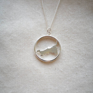 Handmade Cornish necklace - Cornwall map inside silver hoop