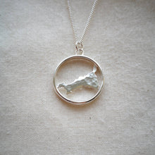 Load image into Gallery viewer, Textured Cornwall map pendant inside sustainable recycled silver hoop
