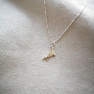 Cornwall map necklace, textured recycled sustainable silver on chain, on calico natural fabric