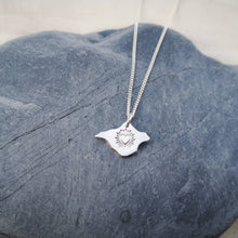 Load image into Gallery viewer, Heart with lines bursting out engraved on silver Isle of Wight shaped pendant on stone

