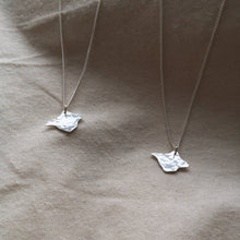 Load image into Gallery viewer, Two textured silver Isle of Wight handmade silver necklaces on natural calico fabric
