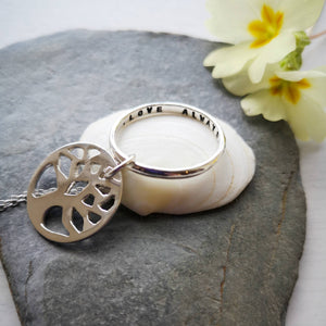 Handmade tree of life eco silver necklace with hidden message inside hoop - Love always
