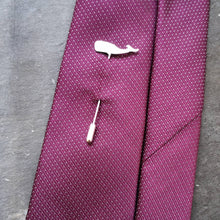 Load image into Gallery viewer, Eco-silver tie pin slide on purple polka dot tie 
