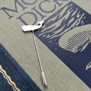 Animal tie pin - sperm whale silver tie pin on Moby Dick book